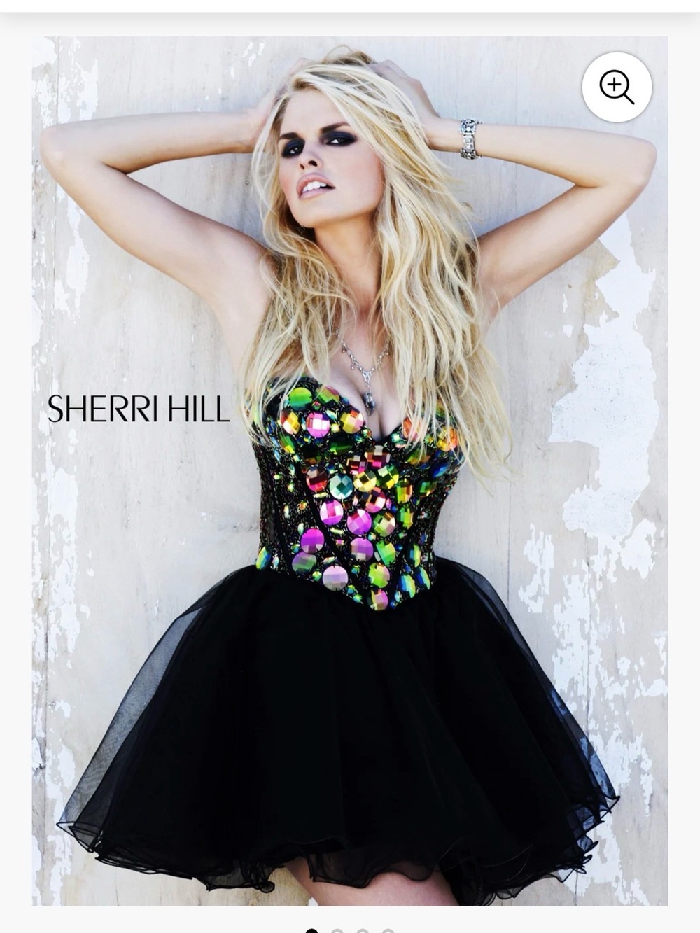 Sherri Hill Black Tulle Party Dress with Multicolor Sequin Bustier